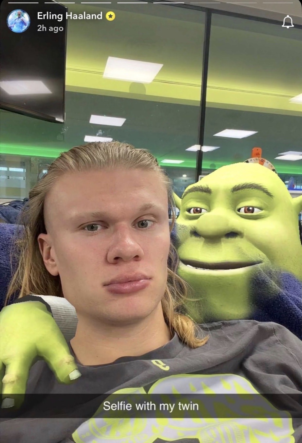 Erling Haaland's deadpan Snapchat selfie with Shrek captioned 'Selfie with my twin'