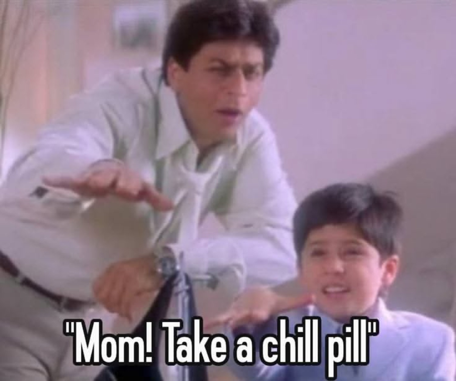 Shah Rukh Khan reaching out to a kid captioned 'Mom! Take a chill pill'