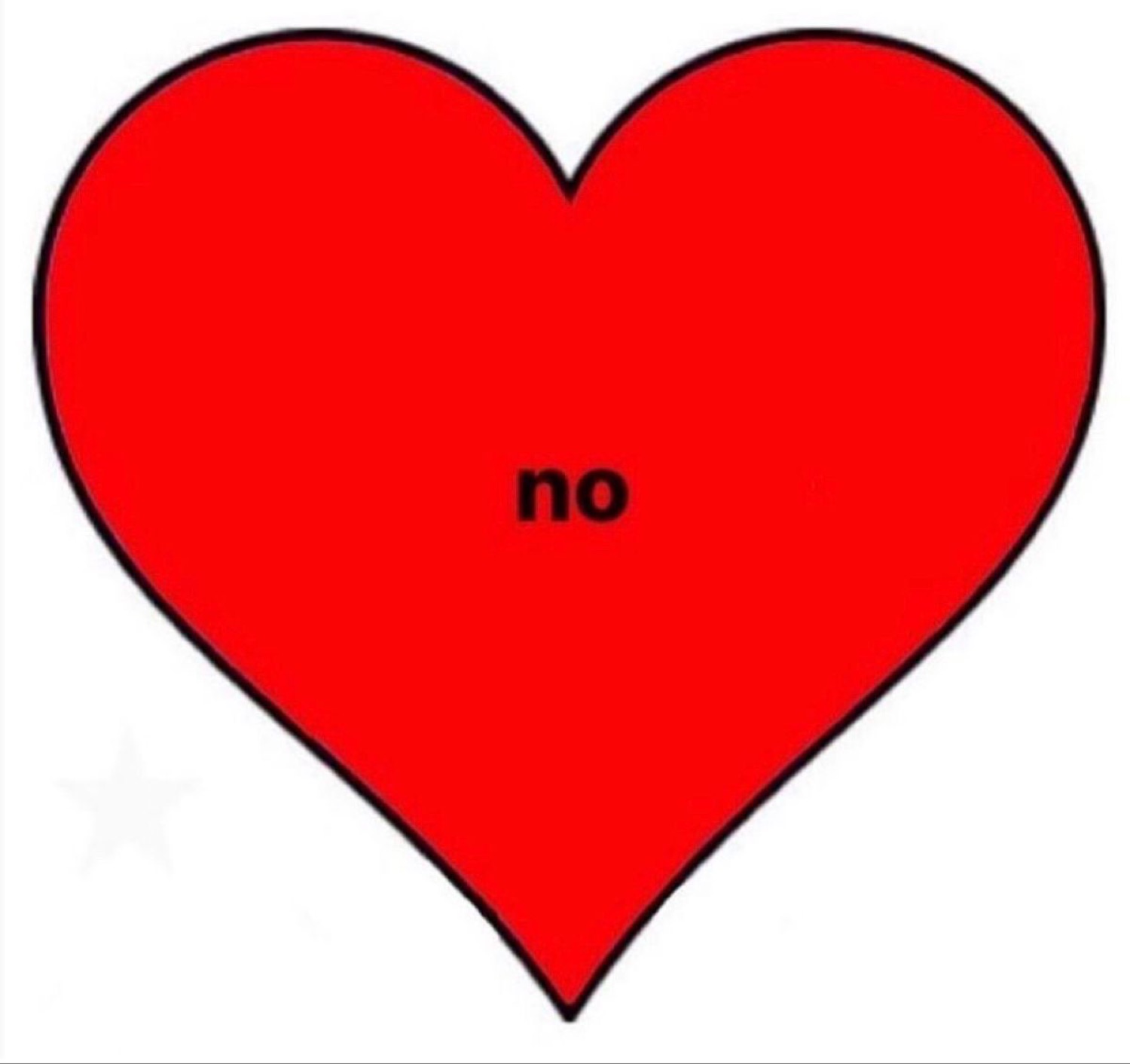 Big red heart with a single lowercase 'no' written in the center