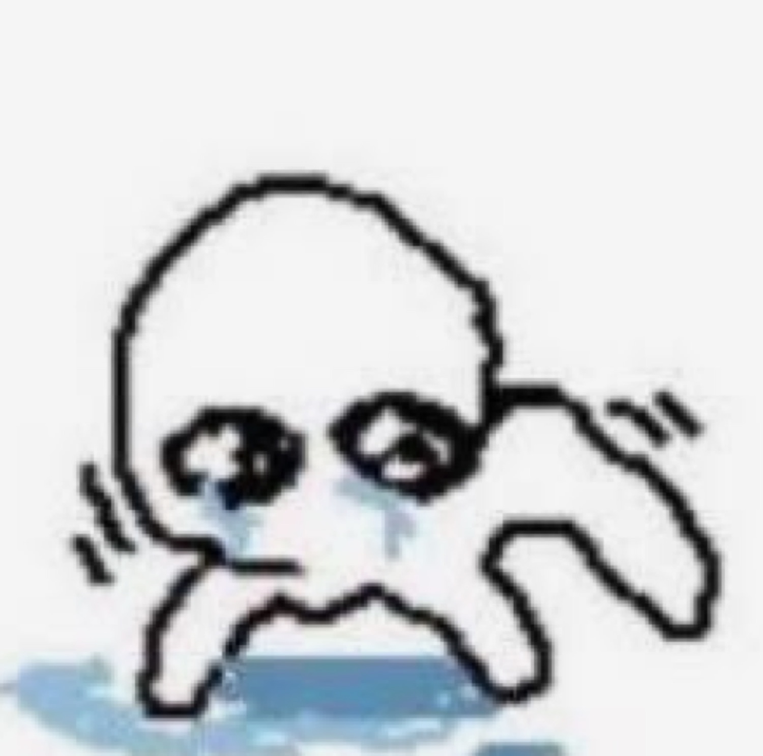Pixelated crying blob doodle with teary eyes scrambling sideways