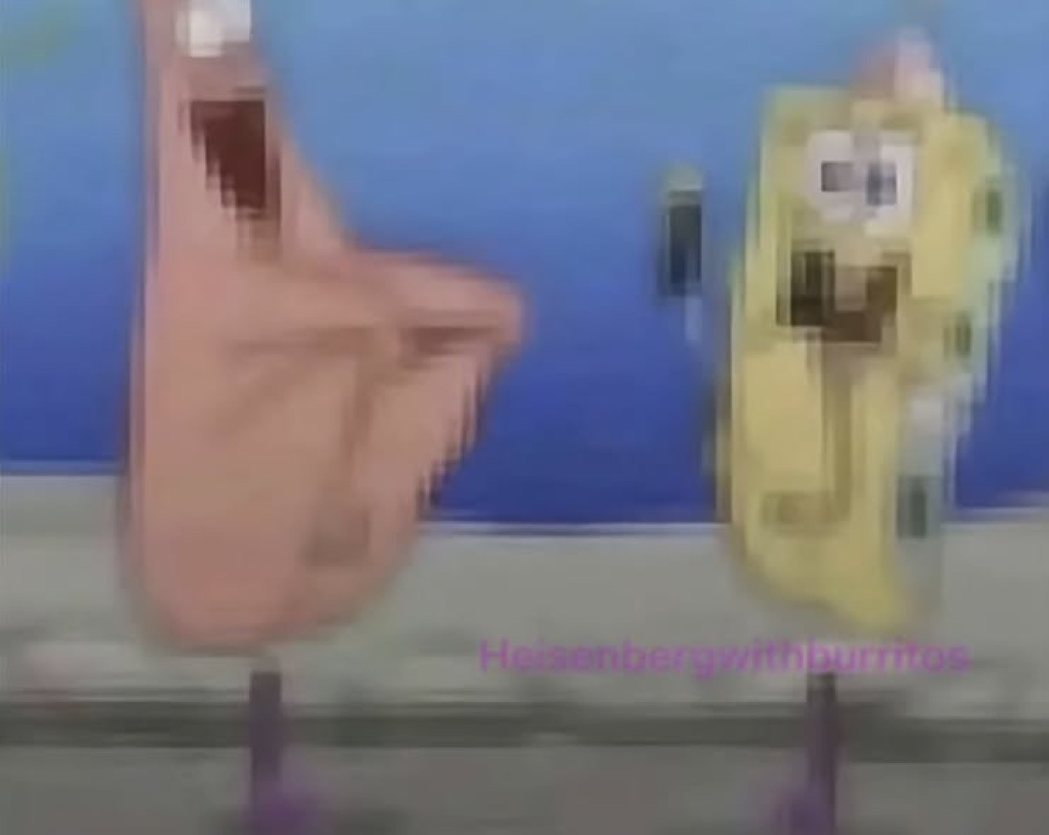 Blurry Patrick and SpongeBob dancing wildly