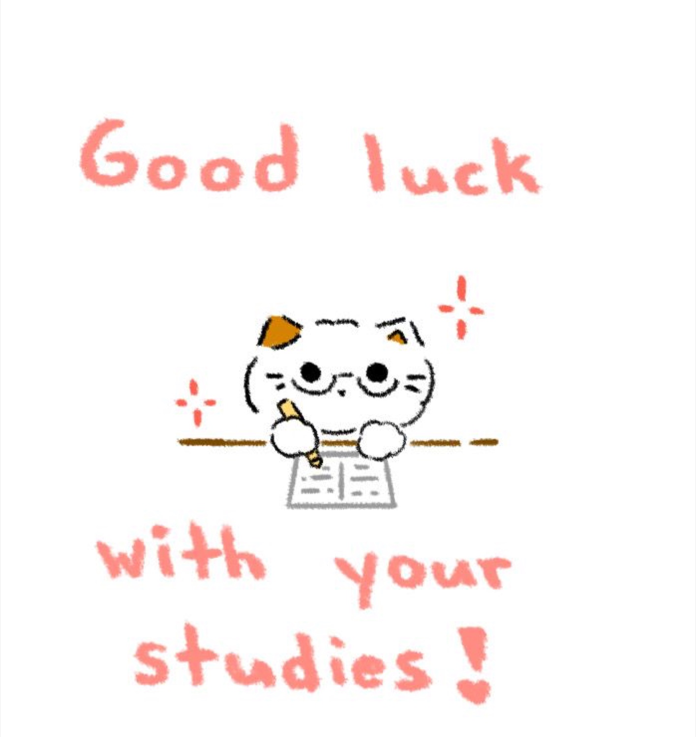 Cat doodle studying: 'Good luck with your studies!'