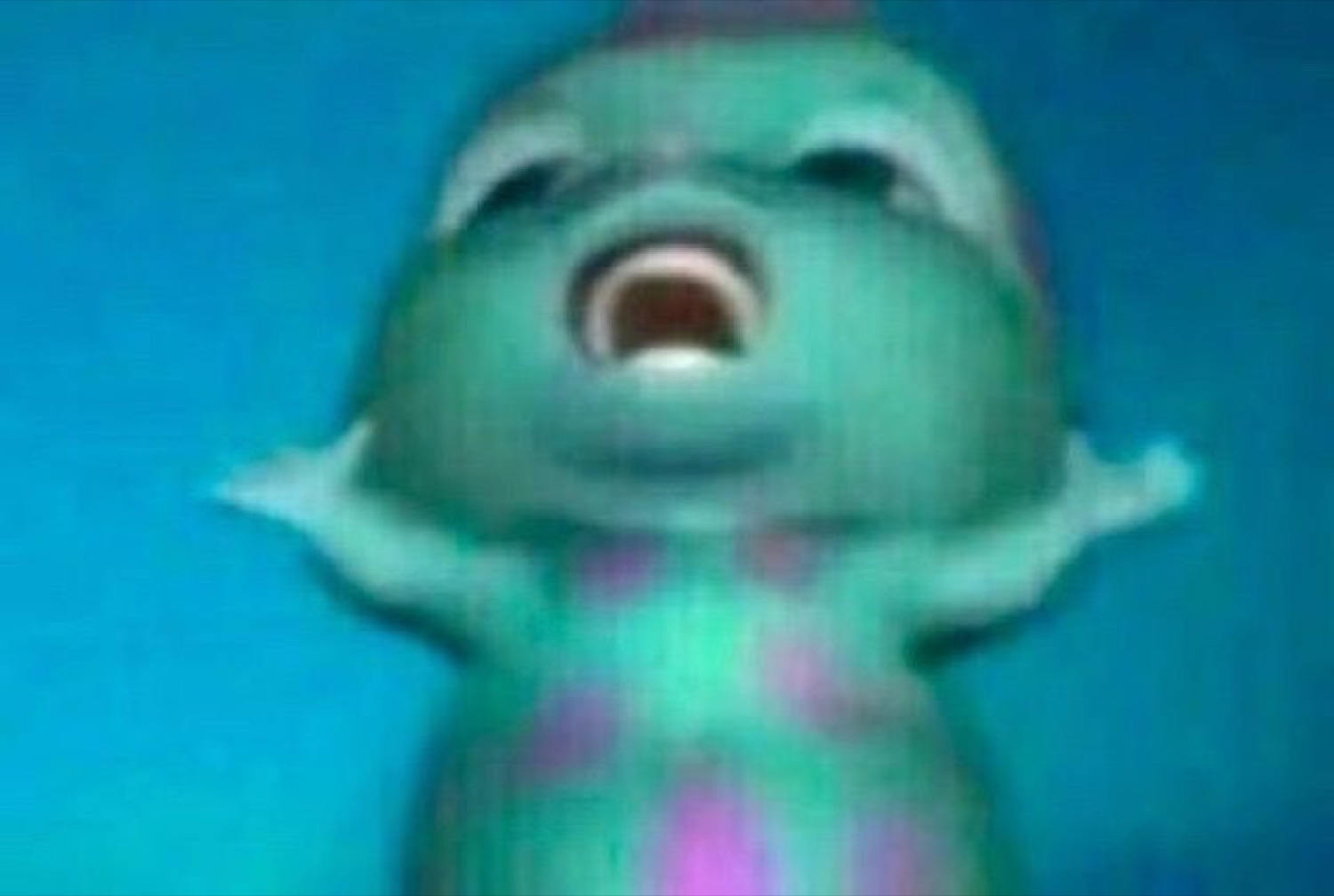Green cartoon character from Inside Out screaming with arms raised in total panic
