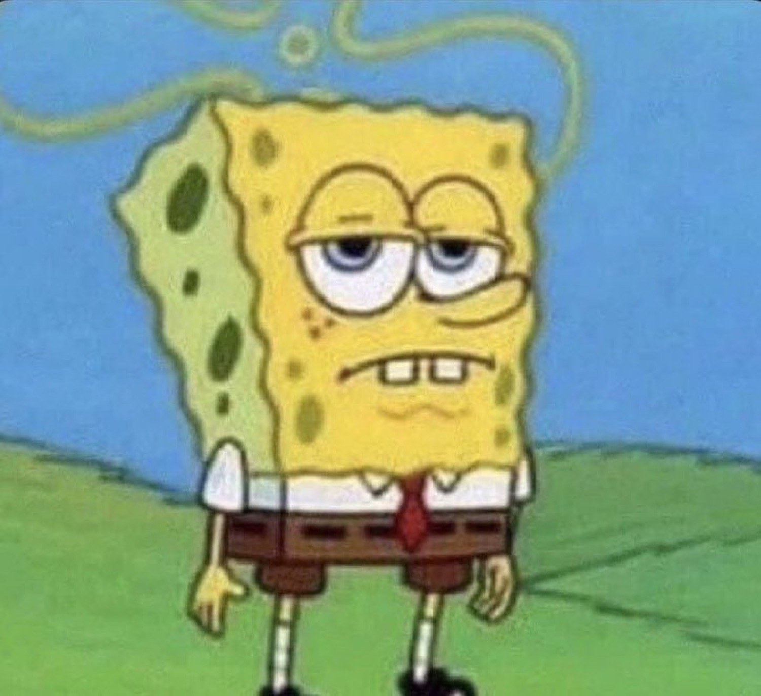 SpongeBob looking thoroughly beaten-down, wilted and done with everything