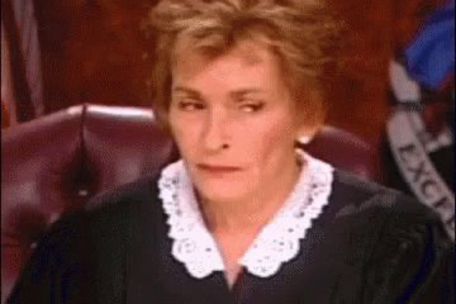 Judge Judy shooting a slow, unimpressed side-eye from the bench