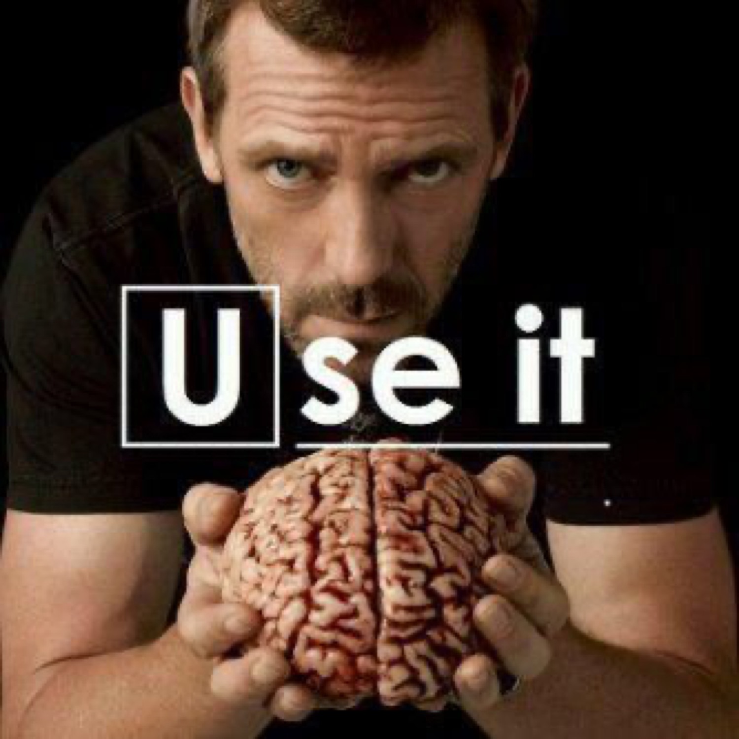 House-style stern man leaning over a brain captioned 'Use it'