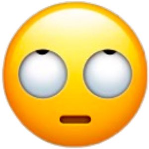 Yellow emoji rolling its eyes hard with a flat little frown