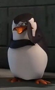 Cartoon penguin scratching its head with a confused, puzzled expression