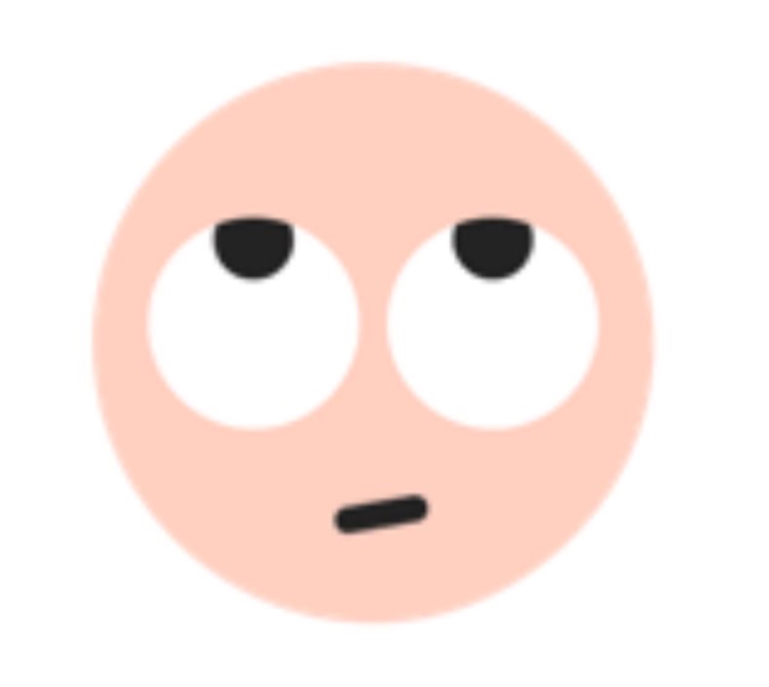 Minimalist cartoon face with eyes rolled to the top and a flat unimpressed line mouth