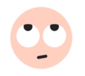 Minimalist cartoon face with eyes rolled to the top and a flat unimpressed line mouth