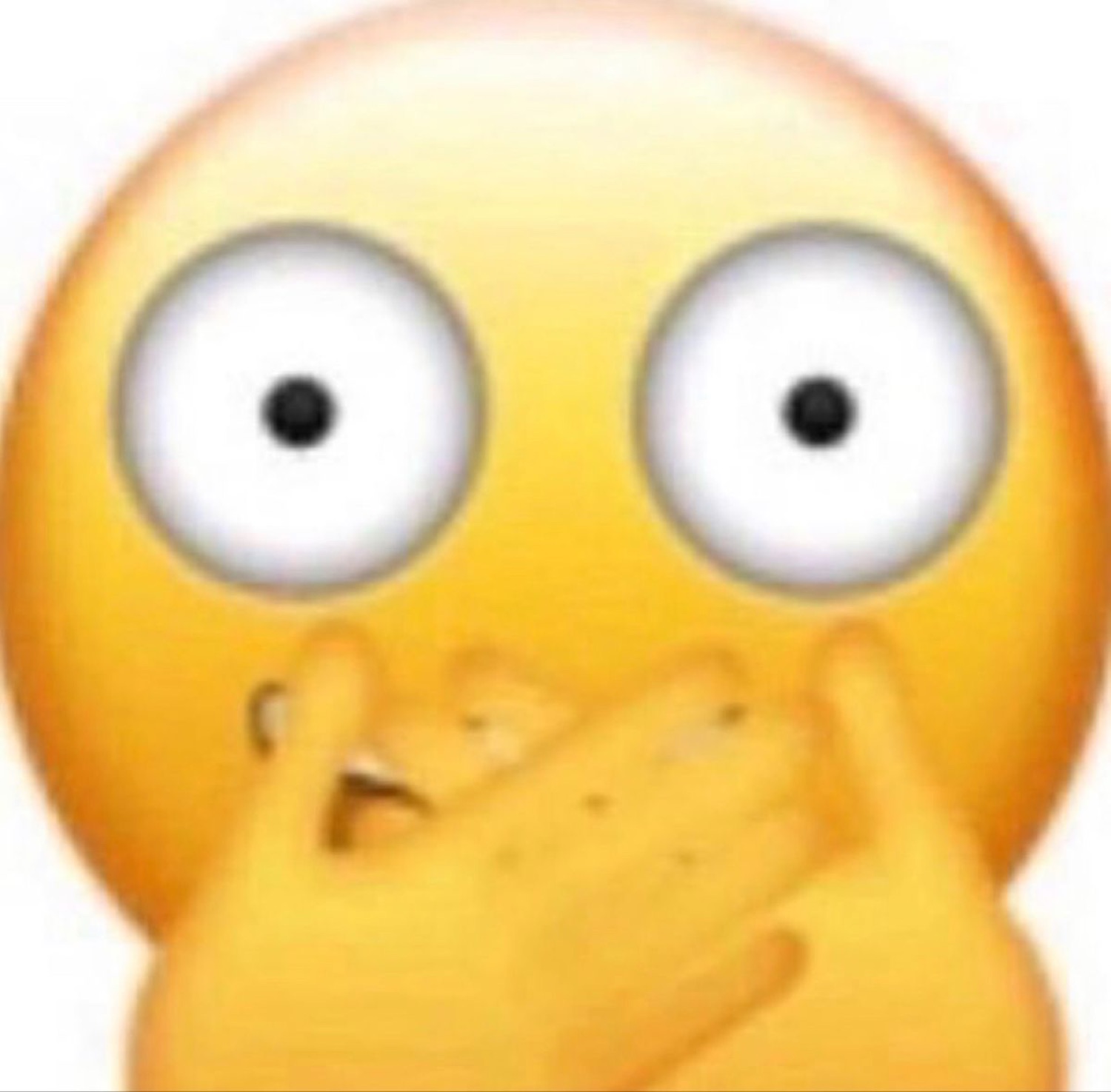 Yellow emoji with huge bulging eyes and hands clasped over its mouth in shock