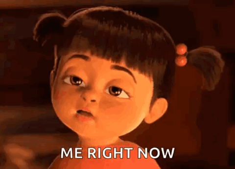 Boo from Monsters, Inc. with heavy sleepy eyes, "Me right now"