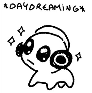 Cute cartoon creature wearing headphones with sparkles, captioned '*DAYDREAMiNG*'