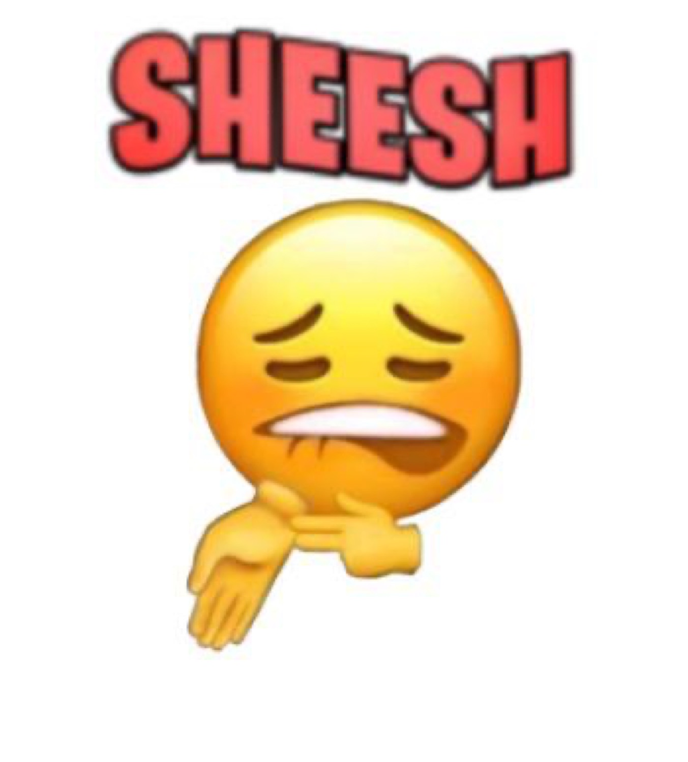Lip-biting chin-rub emoji under 'SHEESH'
