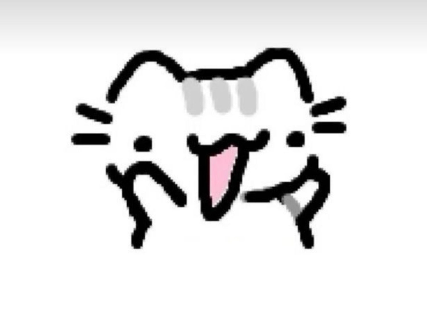 Simple cartoon cat face with mouth wide open in a big excited laugh