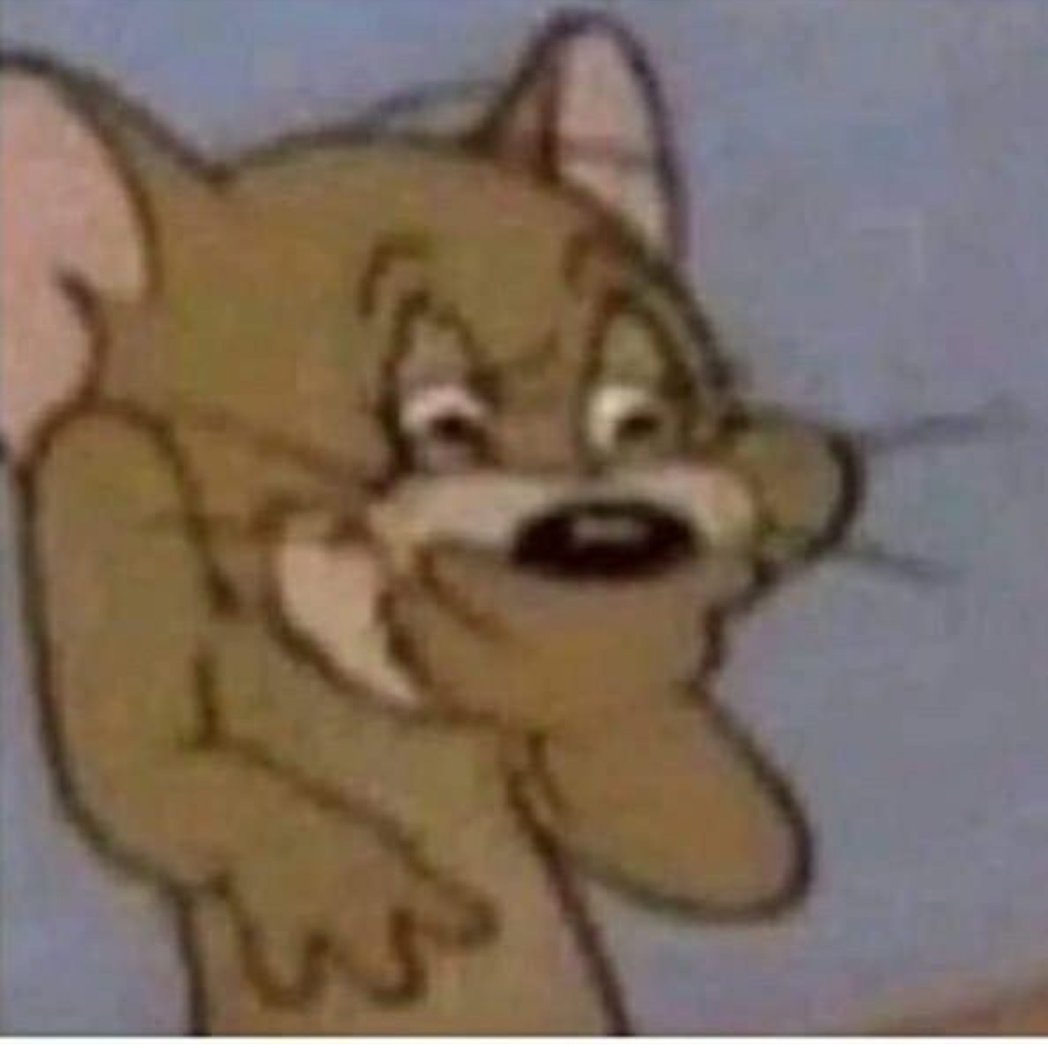 Jerry the mouse with a stiff, awkward half-grimace