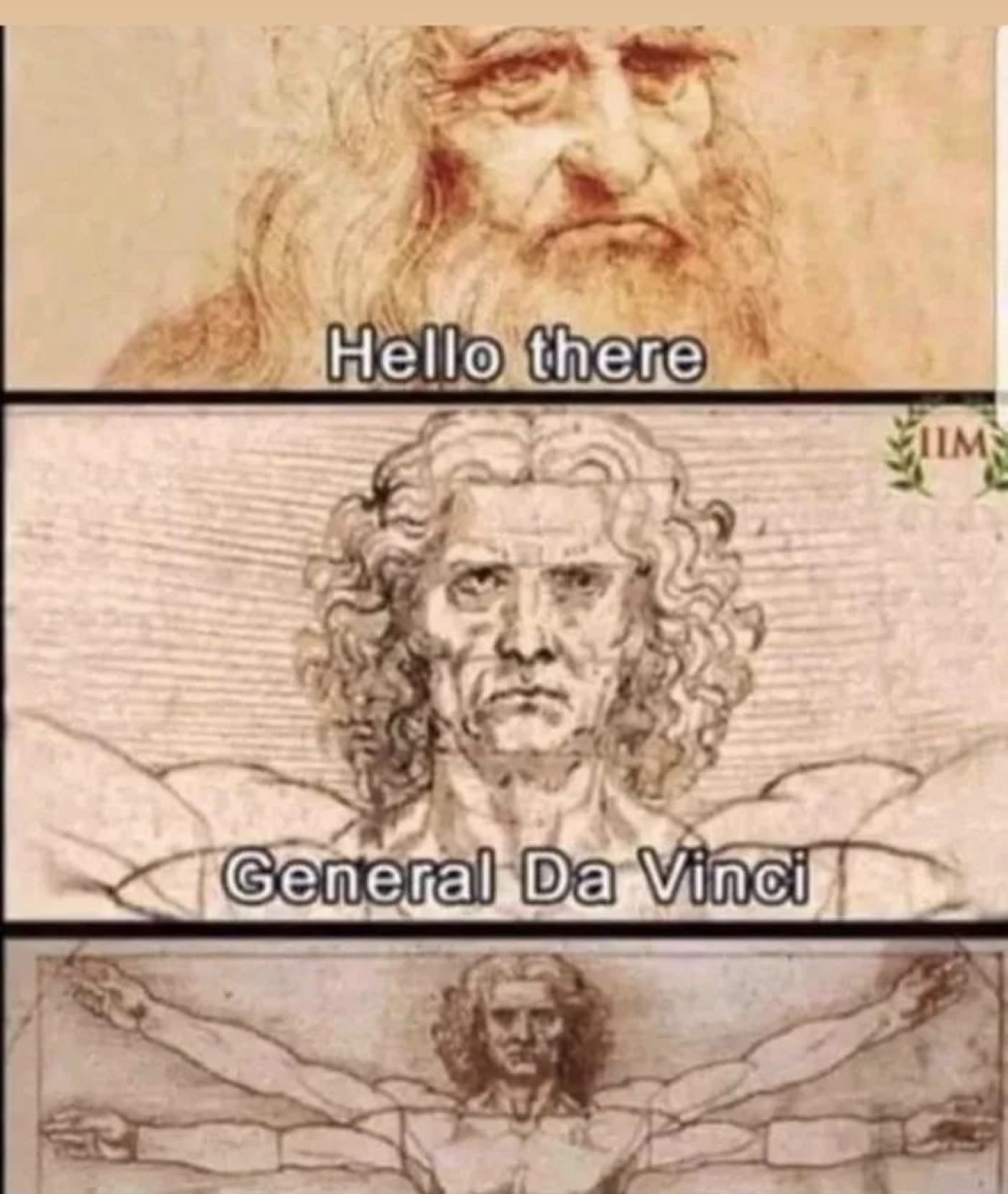 Leonardo da Vinci sketches labeled 'Hello there' and 'General Da Vinci'