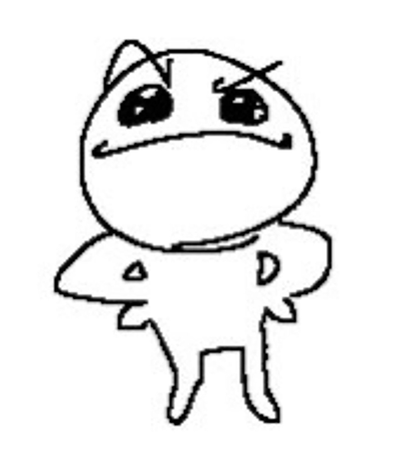 A hand-drawn cat-eared figure standing with hands on hips looking smug