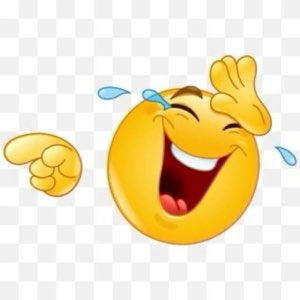 Yellow smiley emoji losing it with tears of laughter, pointing at something