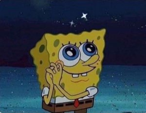 SpongeBob clasping his hands with sparkly starry eyes and a dreamy smile