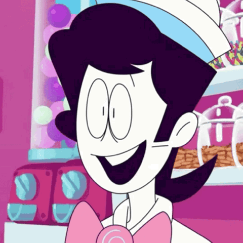 Rubber hose cartoon character grinning as the color drains to black and white