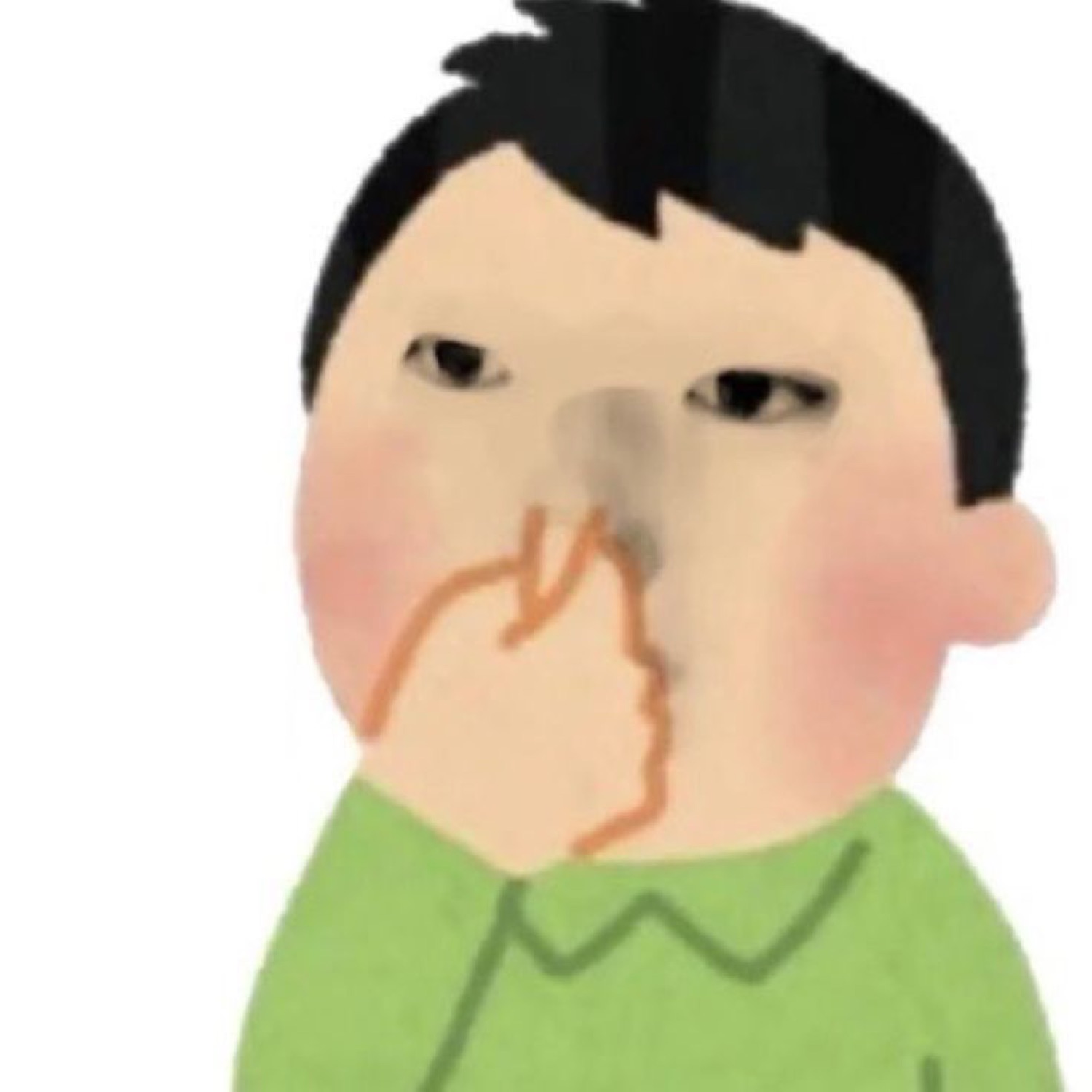Cartoon boy pinching his nose with a side-eye