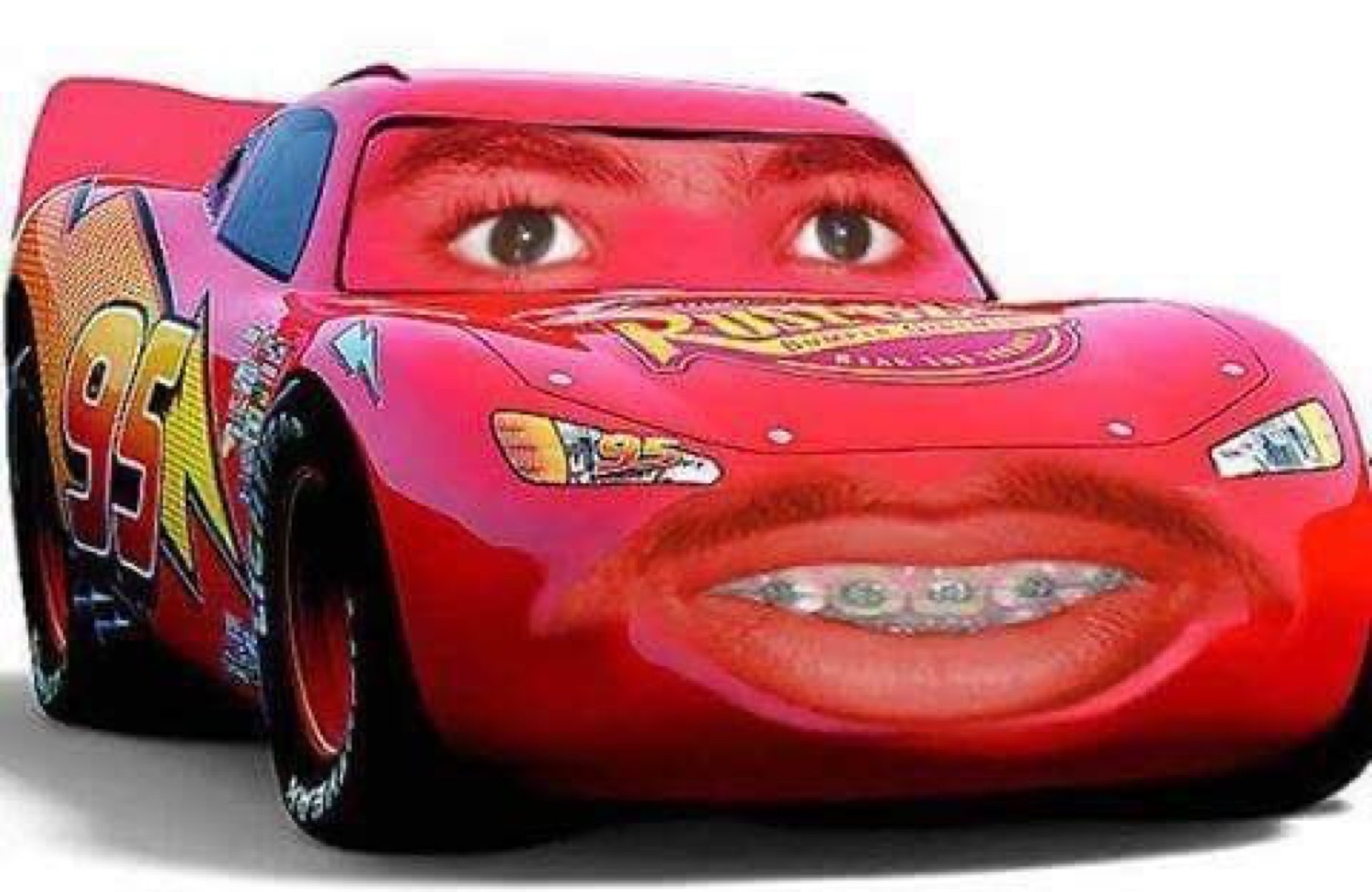 McQueen with a human face and braces pasted on
