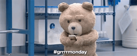 Ted the teddy bear standing in a locker room, #grrrmonday