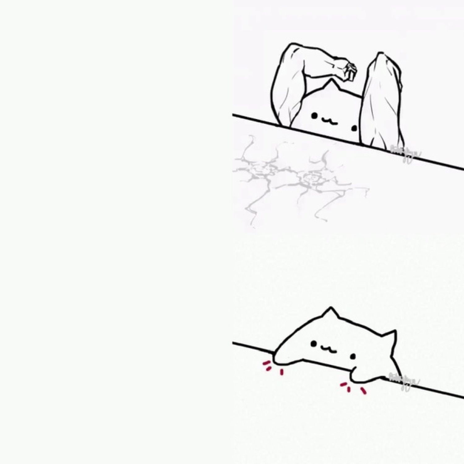 Bongo Cat drawing flexing muscles up top and collapsed exhausted below