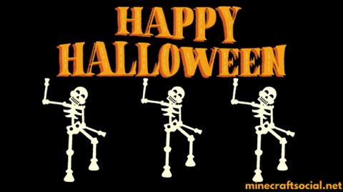 Row of dancing skeletons, "Happy Halloween"