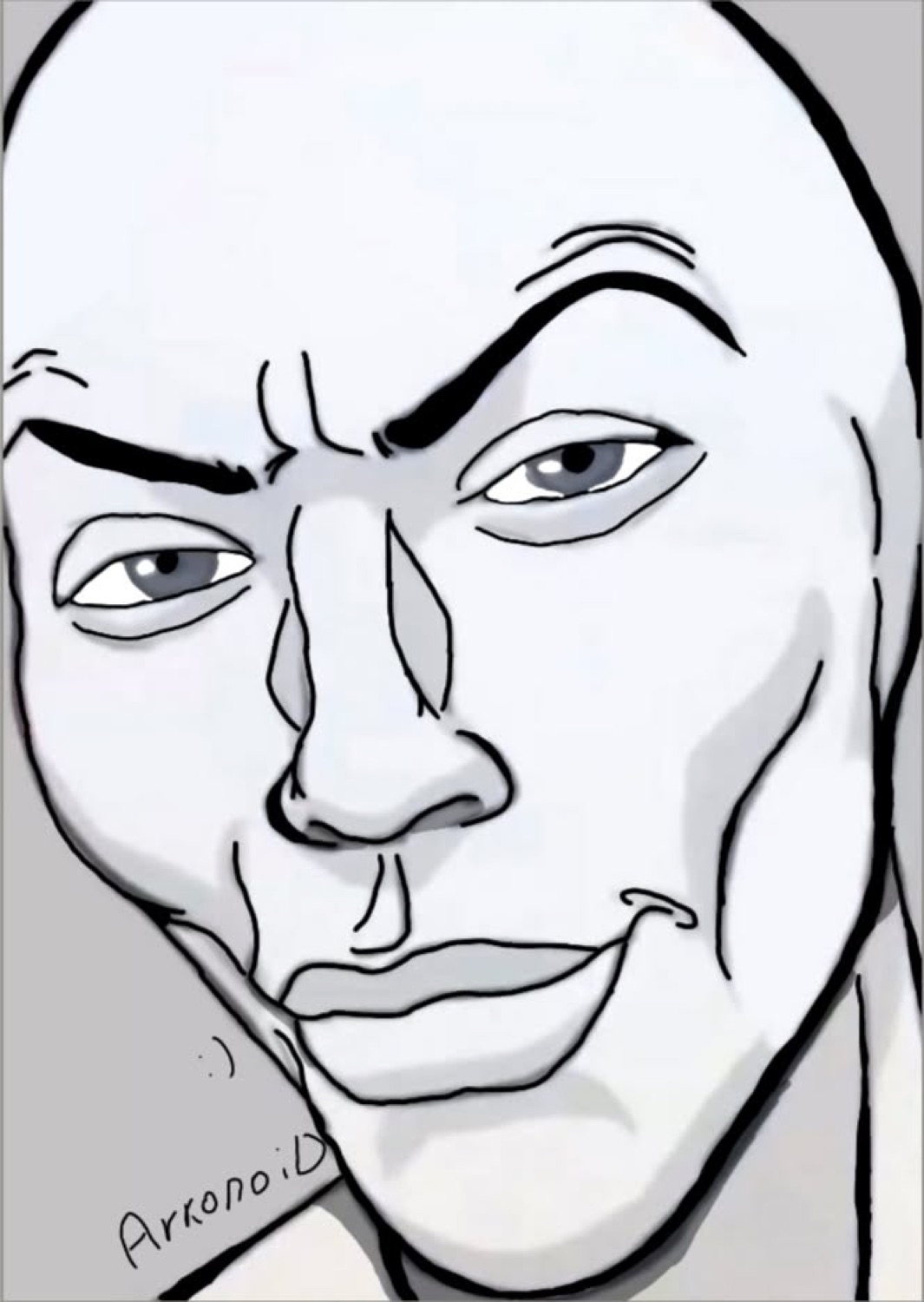 Sketch of a smug face with one raised eyebrow
