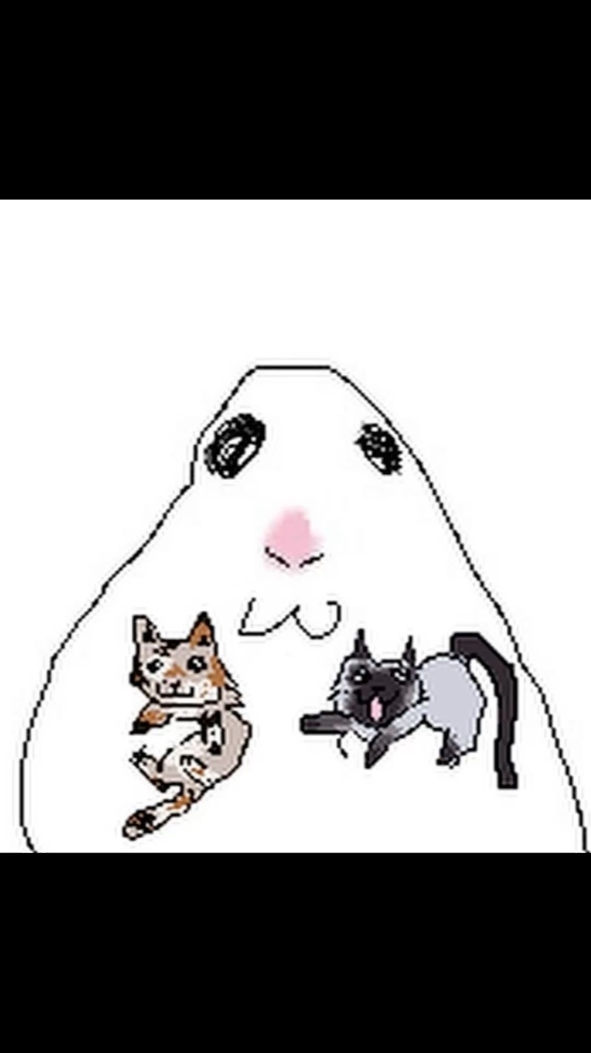 Blank blob face with two pixelated cats pasted on where its cheeks go