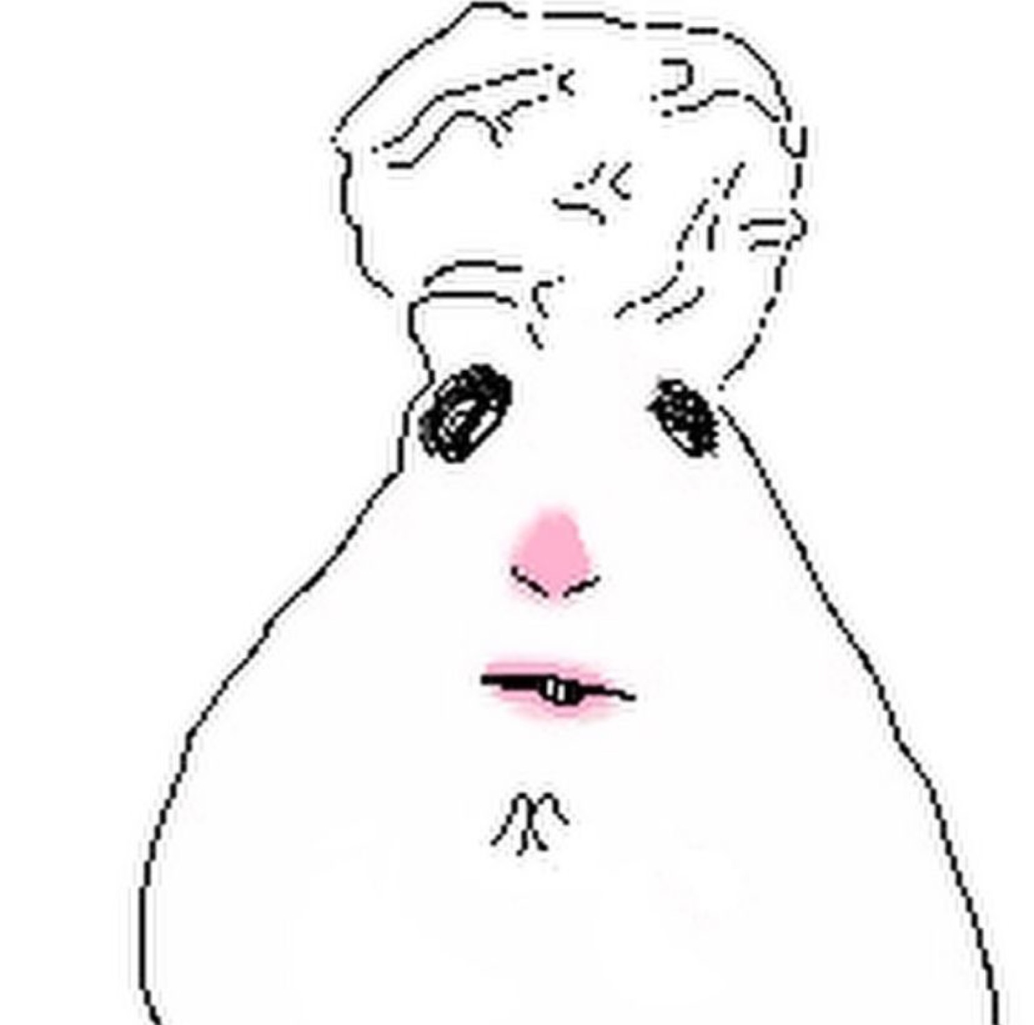 Blob face with slicked hair and pinched lips giving a flat, judgy stare