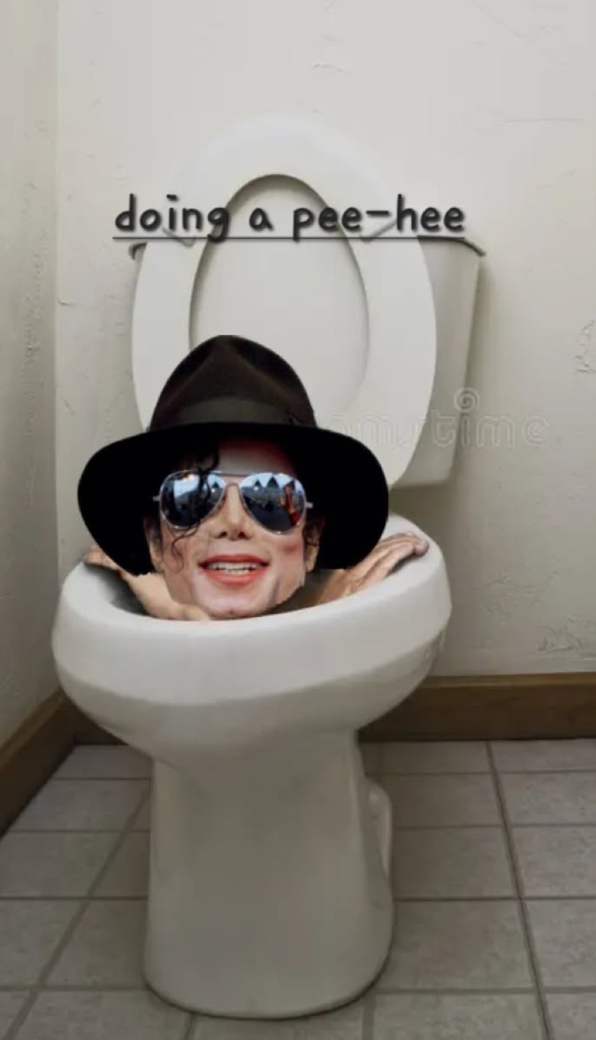 Michael Jackson in a fedora and shades peeking out of a toilet: 'doing a pee-hee'