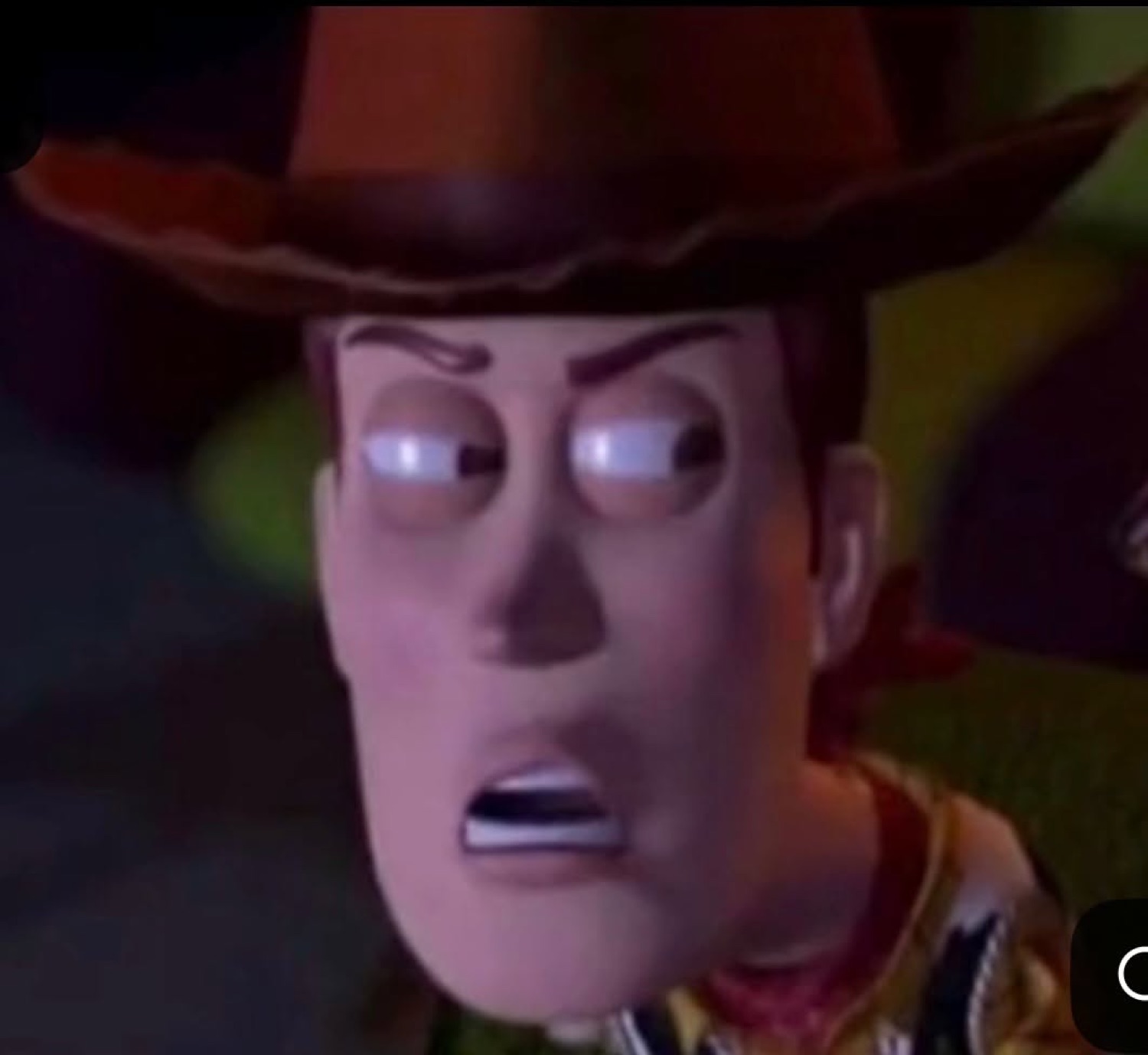 Woody from Toy Story recoiling in disgust
