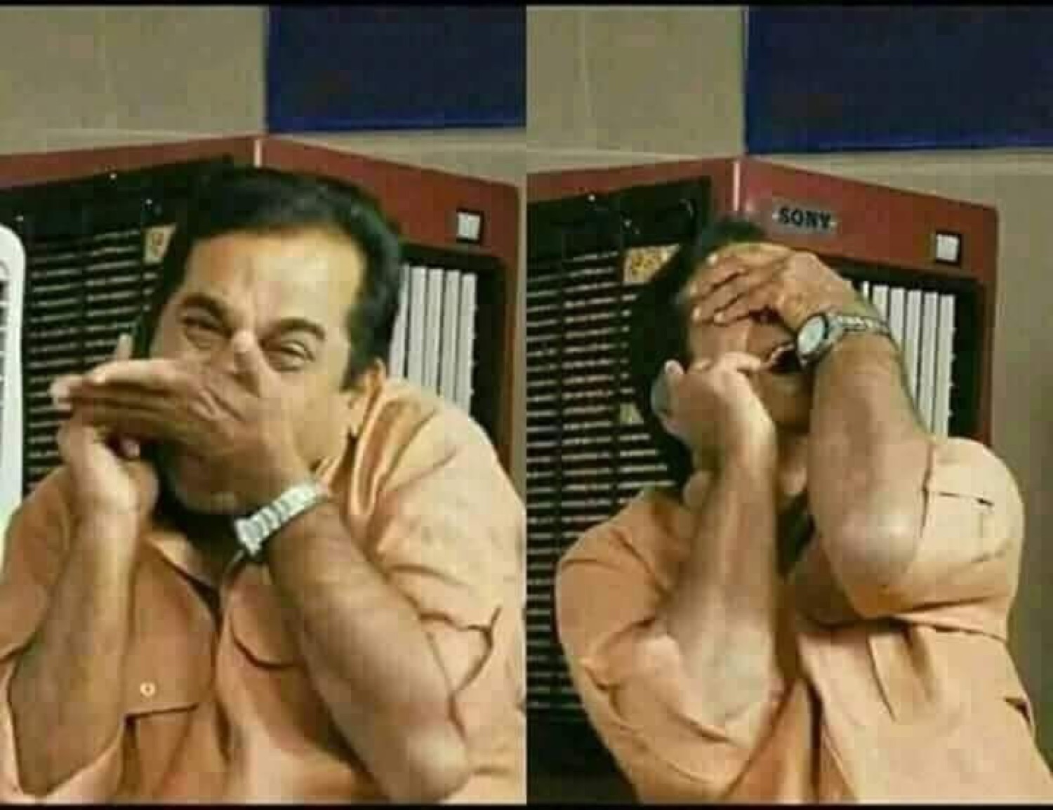 Brahmanandam covering his mouth then his face