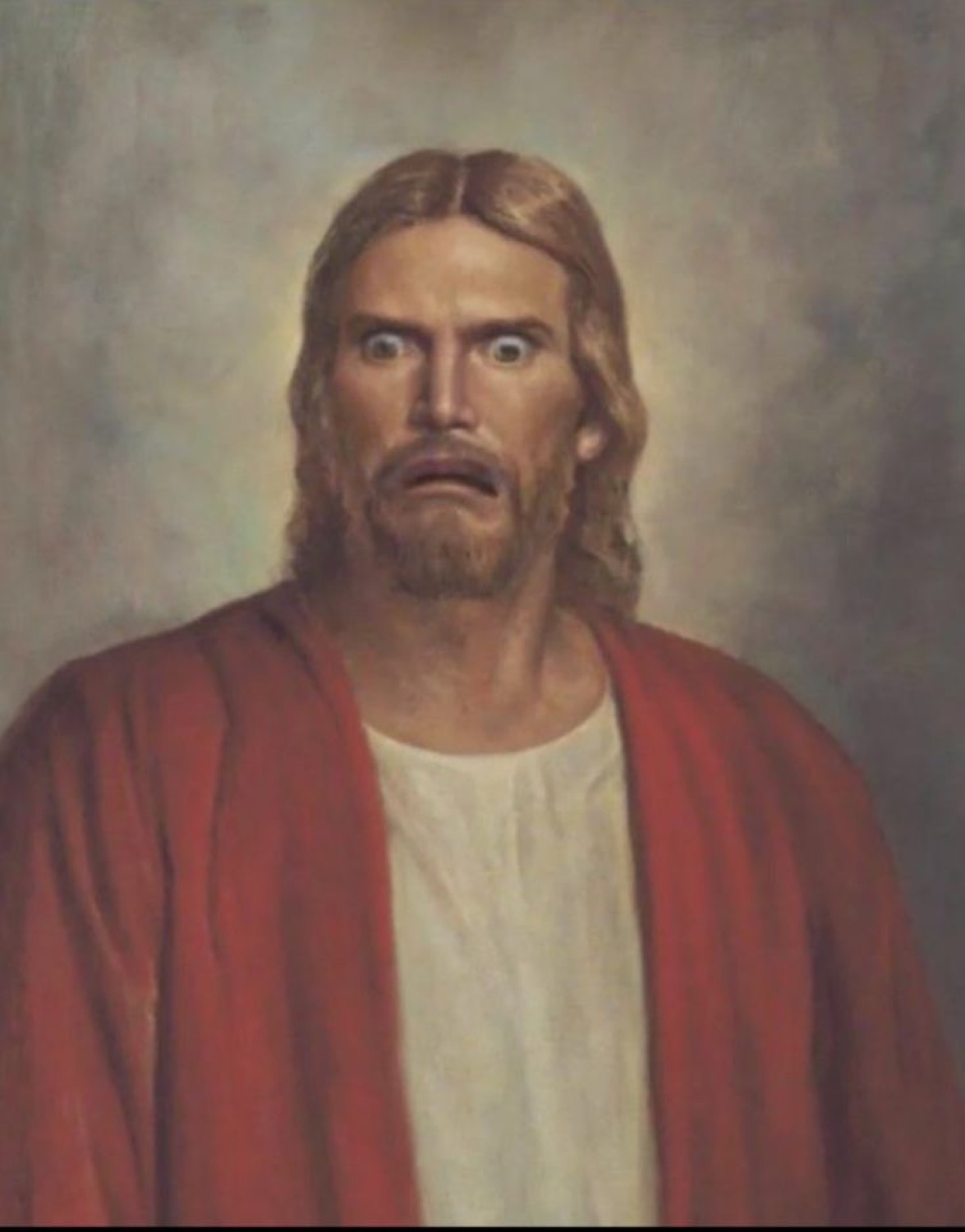 Painting of Jesus with wide startled eyes
