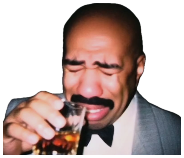 Steve Harvey crying while holding a shot glass, overwhelmed with emotion sticker