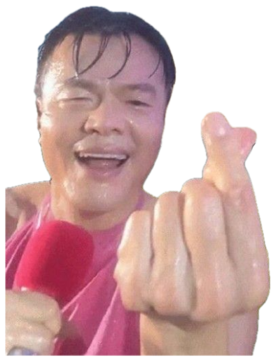 Wet man making a finger heart in a field, captioned 'jypapi says it will be okay' sticker