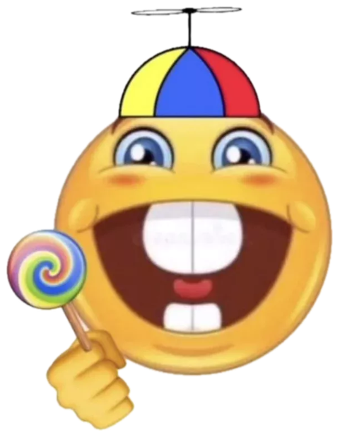 Goofy emoji character with propeller hat and lollipop grinning wide sticker