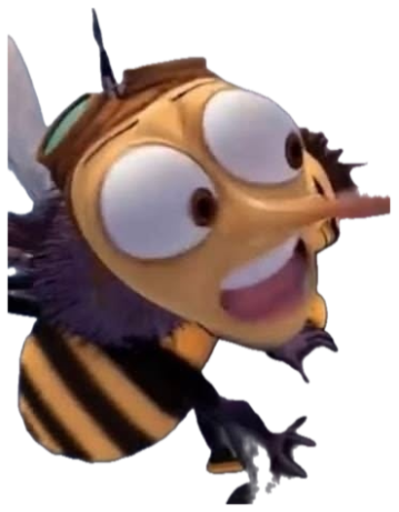 Barry the bee from Bee Movie with huge bulging eyes mid-scream sticker