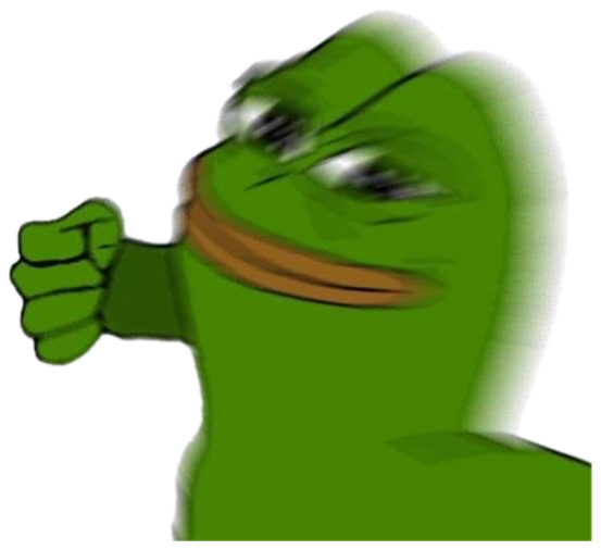 Pepe the Frog leaning in with a smug grin and a raised fist, ready to fight sticker