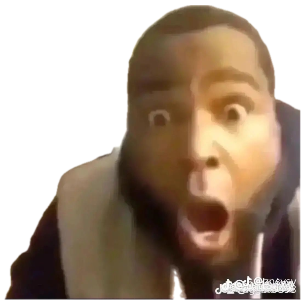 Man staring into the camera with a cartoonishly huge wide-eyed shocked expression sticker
