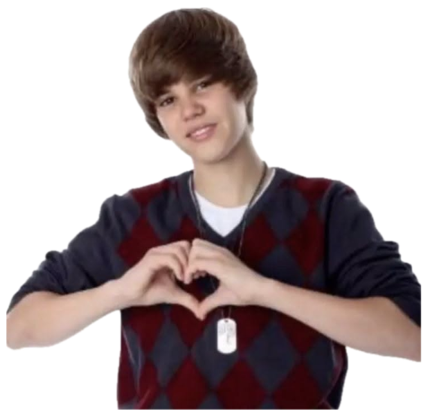 Young Justin Bieber smiling and making a heart shape with his hands sticker