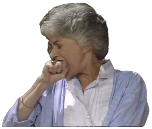Older woman biting her fist with a pained, grossed-out grimace sticker