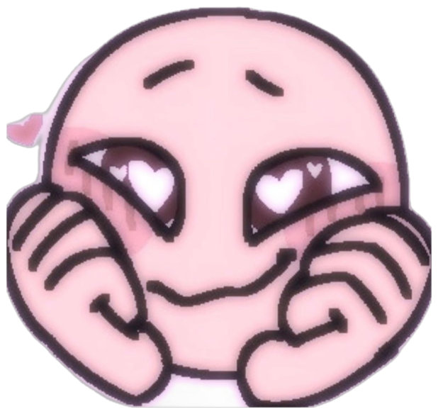 Pink cartoon blob face with heart-shaped eyes and rosy cheeks, overwhelmed with adoration sticker
