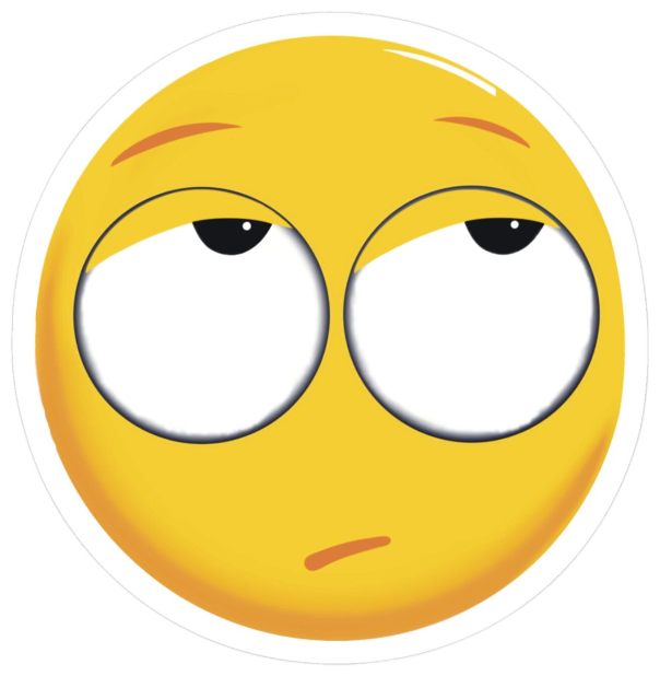 Yellow emoji rolling its heavy-lidded eyes way up in exasperation sticker