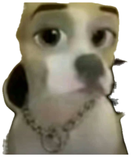 Dog with a chain and human-like eyebrows giving a warped, awkward look sticker