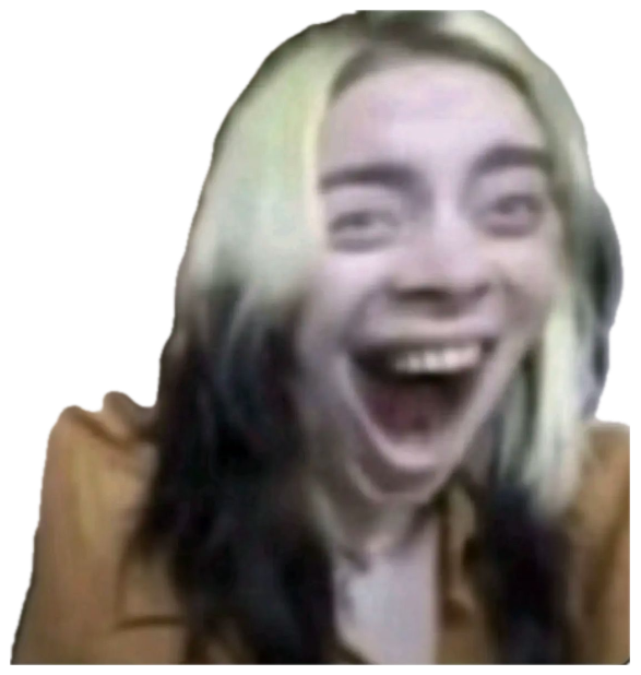 Grainy webcam shot of a young woman throwing her head back laughing hysterically sticker