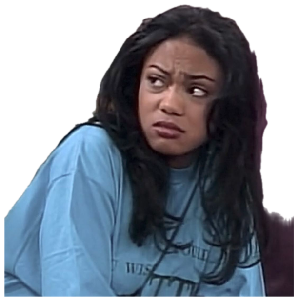 Young woman recoiling with a disgusted side-eye grimace sticker